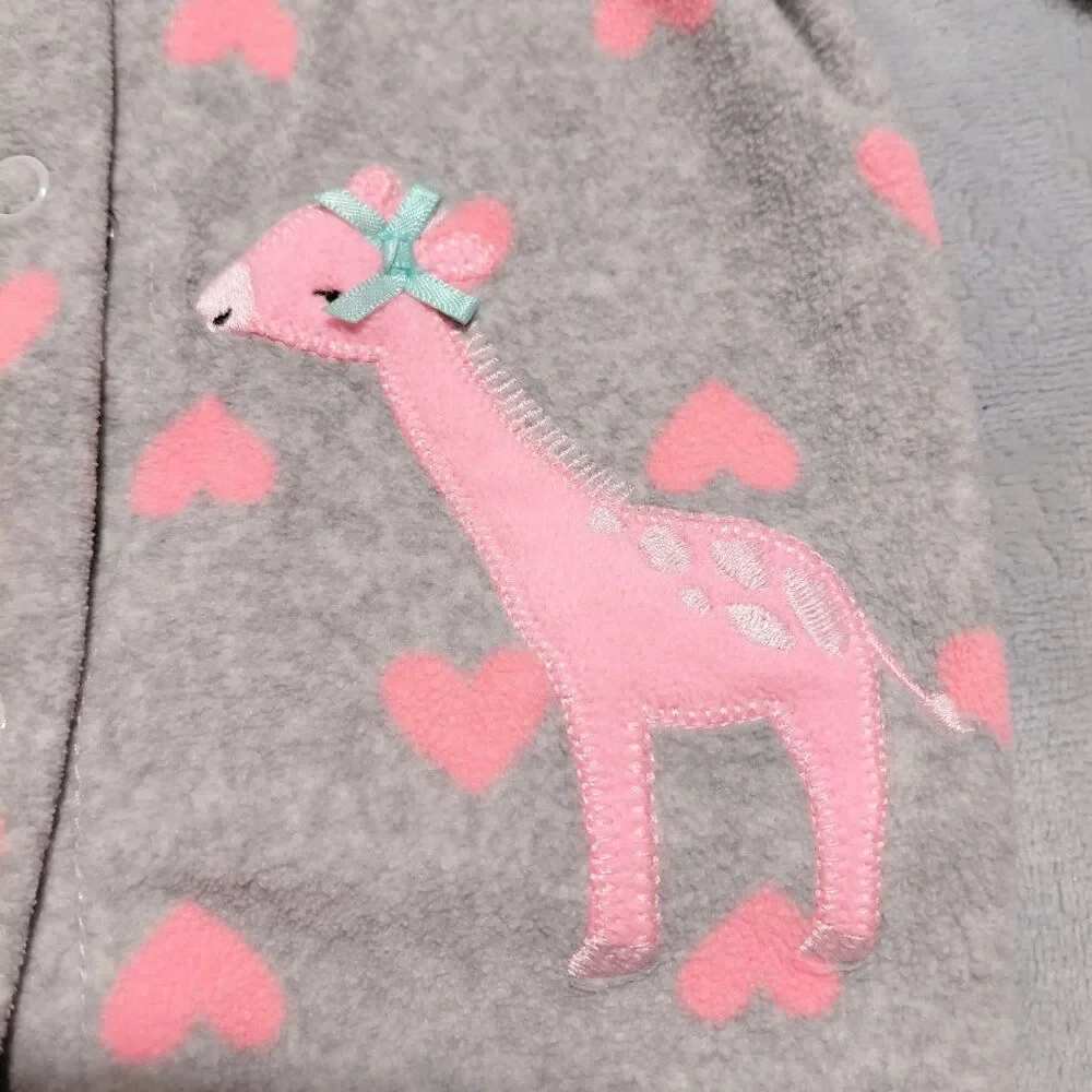 Carter's Just One You NB Fleece Pajama Pink Giraffe Heart Full Snap Footie